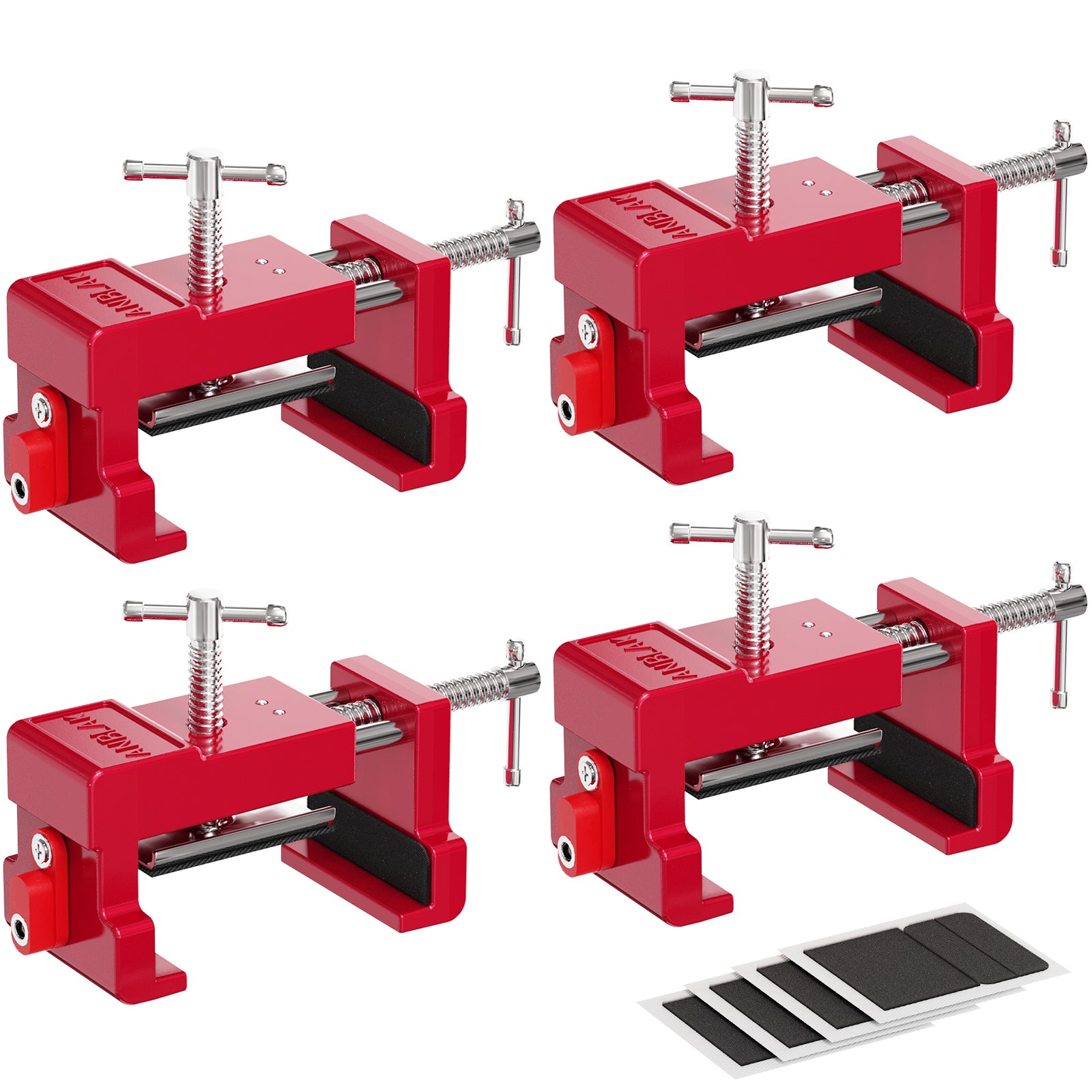 Cabinet Clamps, Cabinet Installation Clamps Cabinetry Clamps Cabinet Face Frame Clamps Cabinet Tools with Two Side Screws and Alignment Plate, 4 Pack (Red-4 Pack)