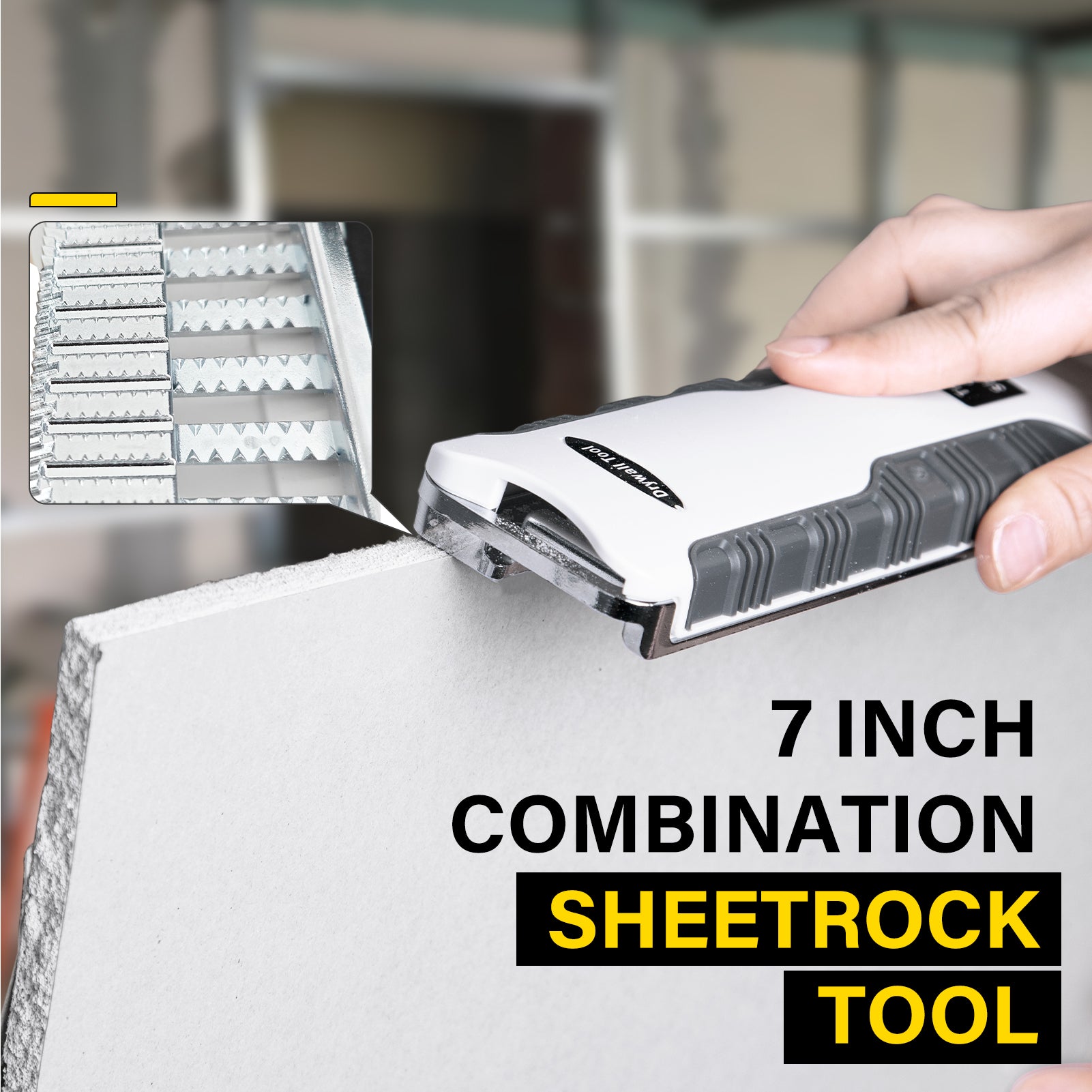 Drywall Rasp, Drywall Tools Rasp 7 inch Combination Sheetrock Tool with Bi-Directional Teeth & In-Handle Dust Collection Drywall Corner Tool Drywall Cutting Tool Drywall Fitting Tool - 0