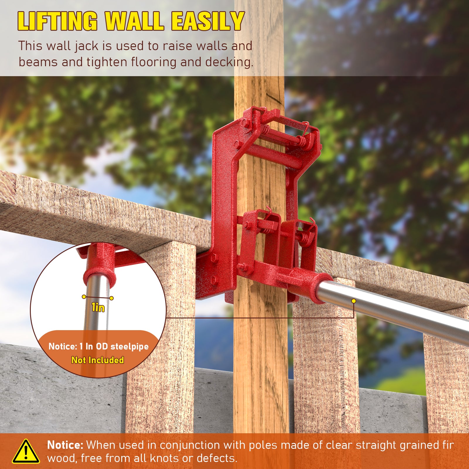 Wall Jack, Portable Wall Jacks for Framing, Use with 1-1/2 X 3-1/2 in Fir Poles Or 1 in Od Steel Pipe, Malleable Casting Iron Wall Jack for Lifting Wall Beams, Capacity of Lifting 1,000 lbs - 0