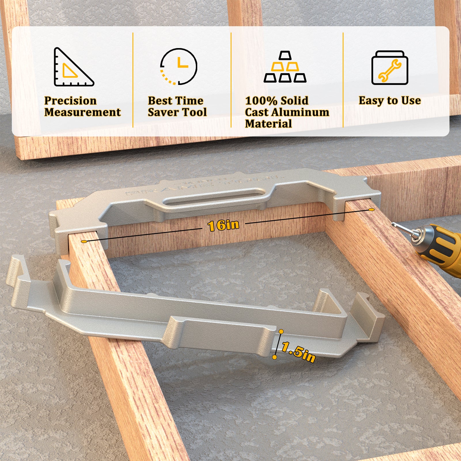 Framing Tools,16 Inch On-Center Stud Layout Tool,100% Cast Aluminum Framing Spacing Tool,Premium Wall Stud Framing Tool,Precision Measurement Jig Tool For Framing Wall