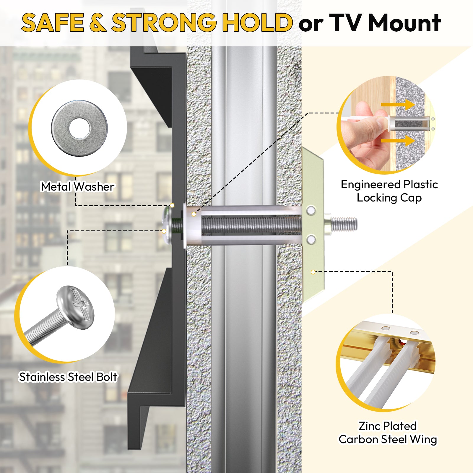 Steel Stud TV Mounting Kit, Metal Stud TV Mount Kit for Tilt & Low Profile TV, Drywall Anchors for TV Mounting Kit Includes 4 Wall Anchors (1/4”) & Bolts, Steel Drill Bit and TV Mounting Hardware