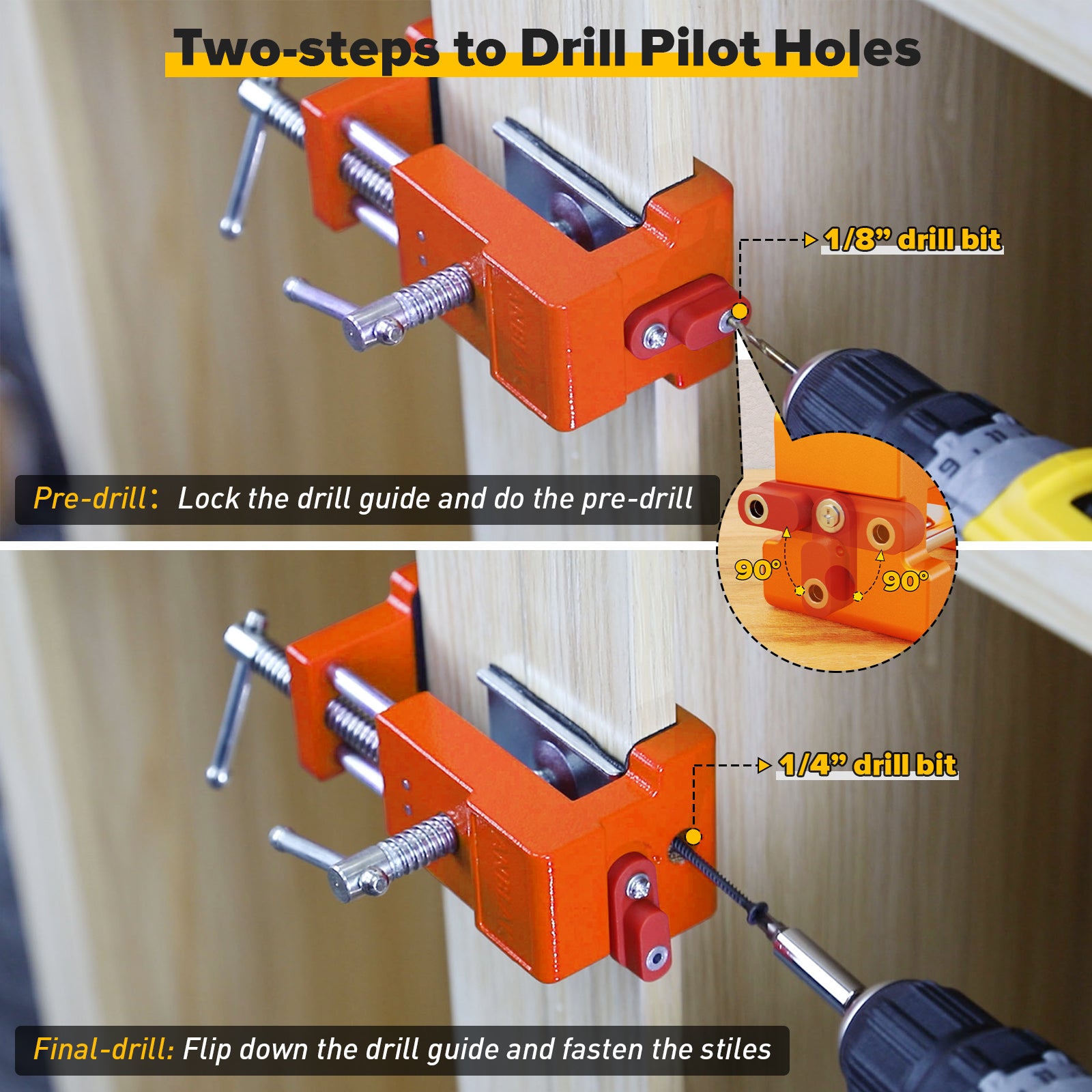 Cabinet Clamps, Cabinetry Clamps Cabinet Face Frame Clamps Cabinet Installation Clamps Cabinet Tools with Two Side Screws and Alignment Plate, 2 Pack (Orange)