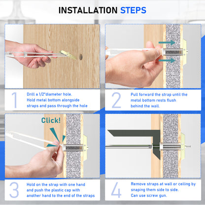 Drywall Anchor with Included Bolts for 1/4”-20, Heavy Duty Hollow Drywall Anchors for TV Mounting Kit, Stainless Steel Hollow Wall Anchors Holds up to 270lbs Each in 1/2” Drywall, 100 Packs