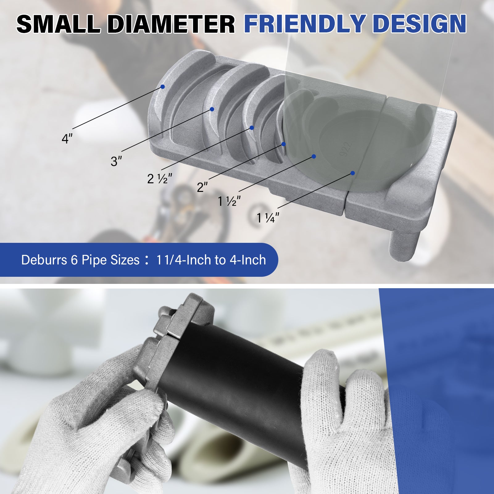 Deburring Tool for Plastic Pipe, Professional PVC Pipe Reamer Deburrs Six Pipe Sizes: 1 1/4-Inch - 4-Inch, Effective Pipe Reamer Deburring Tool for PVC Pipe Reamer w/Sharp Blade, PVC Chamfer Tool