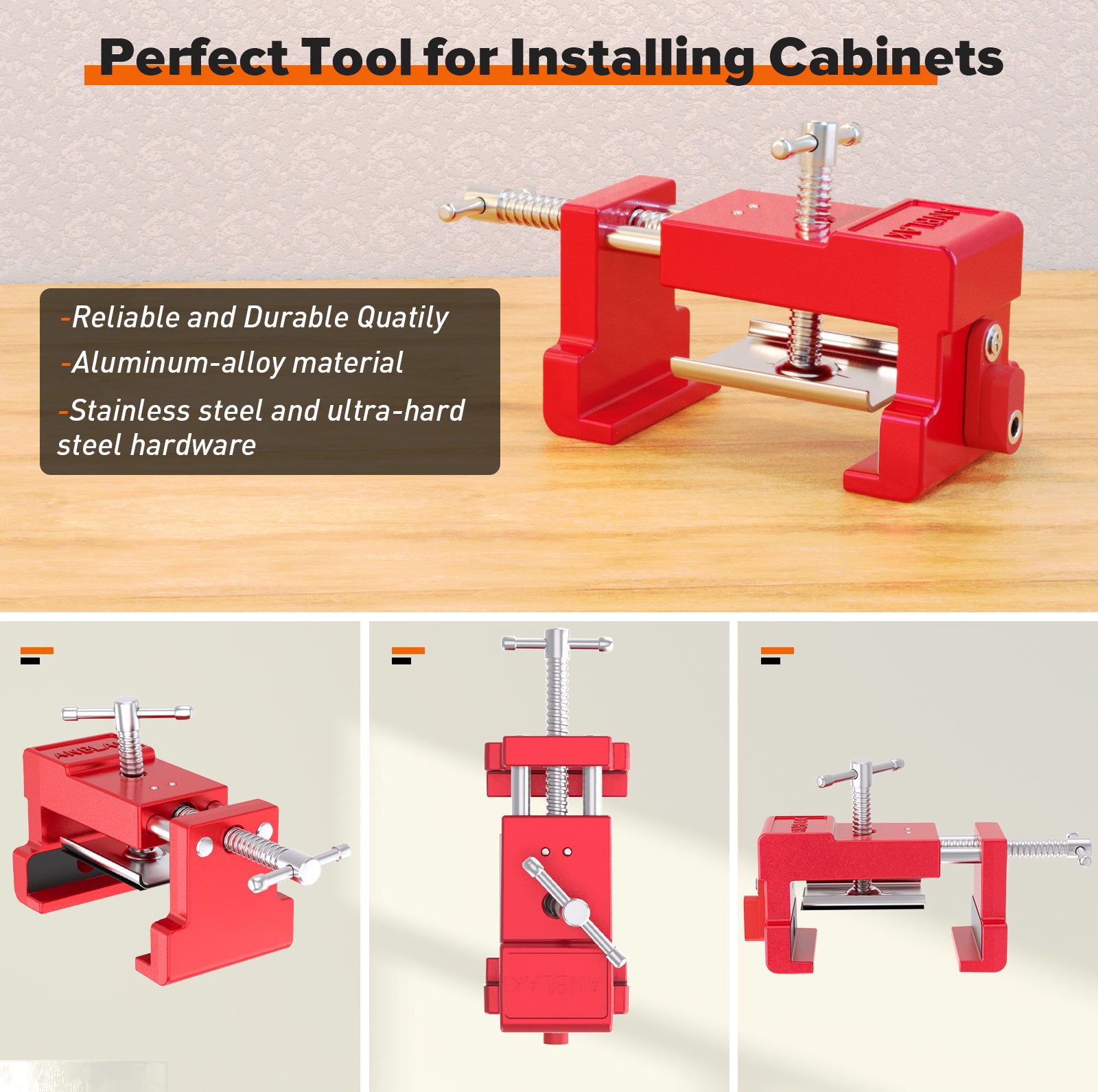 Cabinet Clamps, Cabinet Installation Clamps Cabinetry Clamps Cabinet Face Frame Clamps Cabinet Tools with Two Side Screws and Alignment Plate, 2 Pack, Red