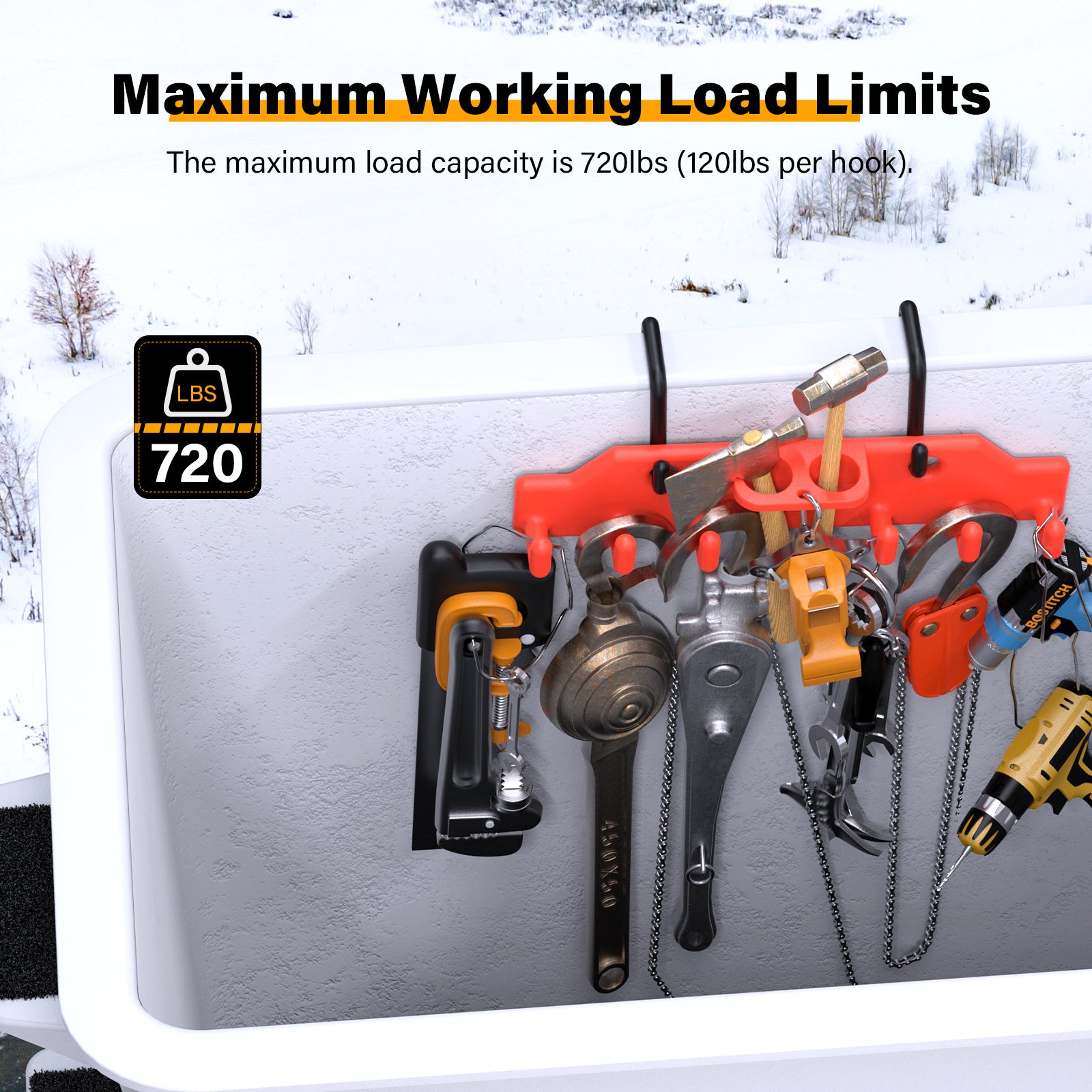 Lineman Tool Board, Bucket Truck Hooks Organizer, Line Work Bucket Accessories,Tool Organizer for Bucket Trucks and Lineman, Including Two 3” Aerial Bucket Hooks and Two 2” Aerial Bucket Hooks.