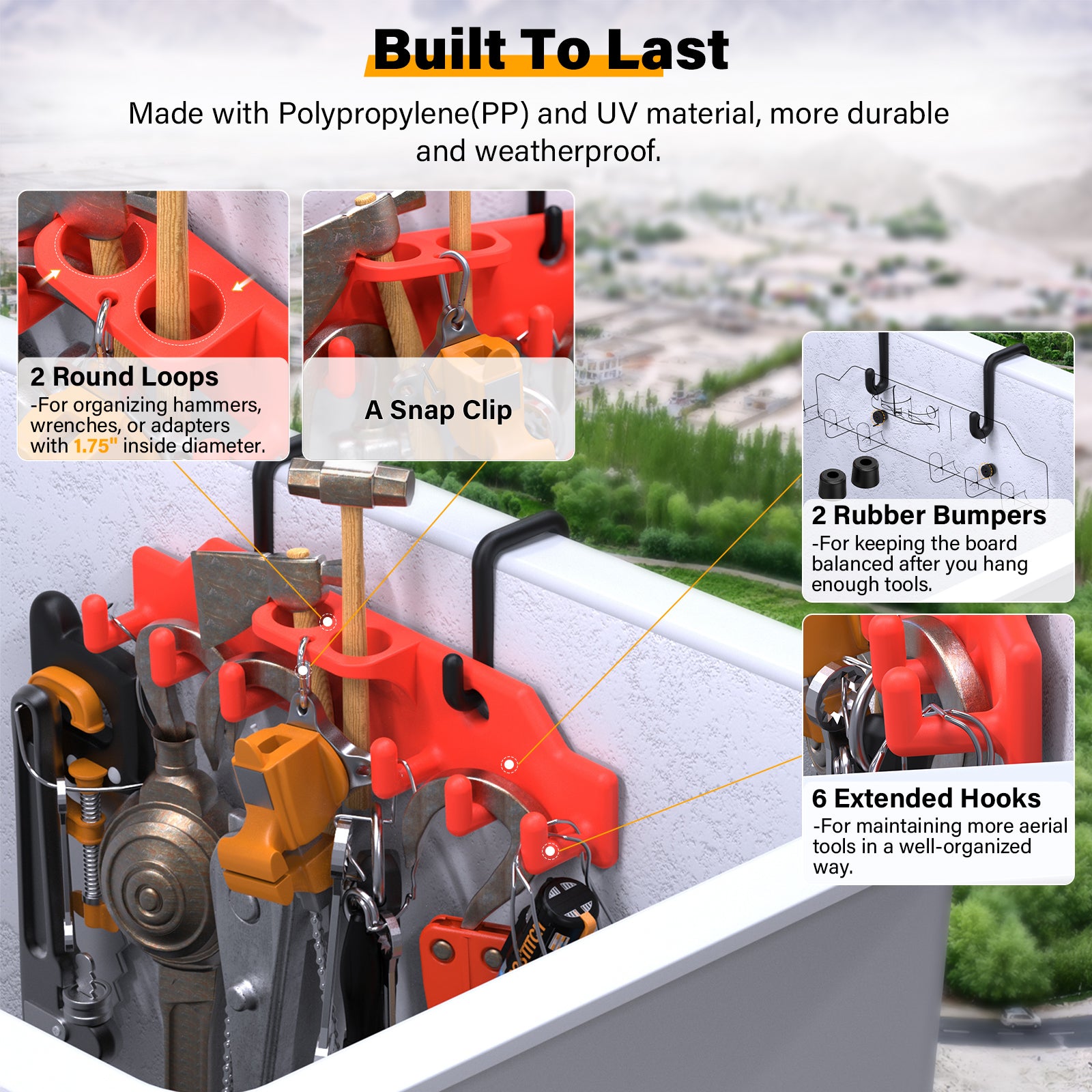 Lineman Tool Board, Bucket Truck Hooks Organizer, Line Work Bucket Accessories,Tool Organizer for Bucket Trucks and Lineman, Including Two 3” Aerial Bucket Hooks and Two 2” Aerial Bucket Hooks.