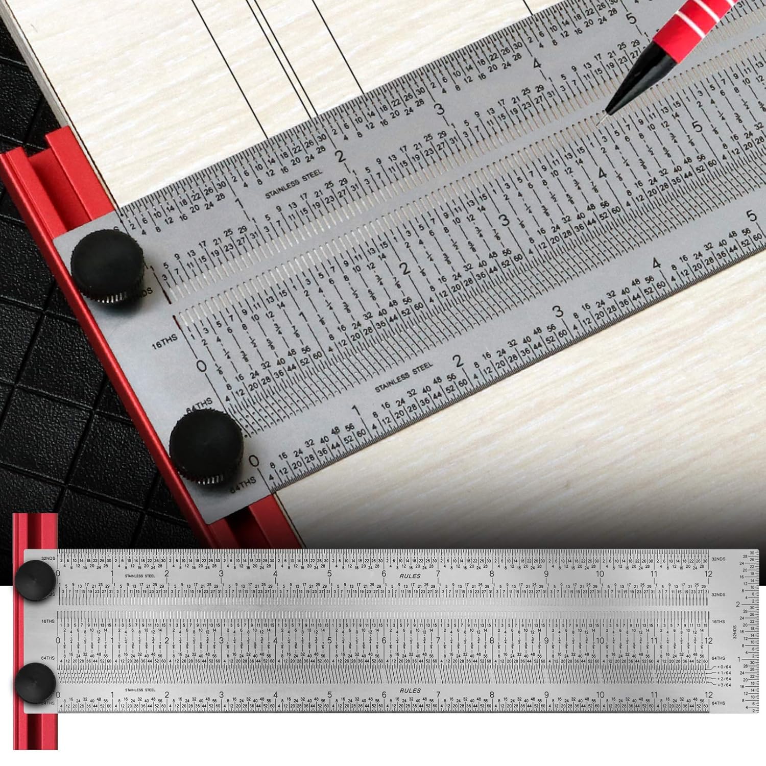 T-Rule,Precision Marking T-Rule,Precision Woodworking Tools T-Square,Stainless Steel Positioning Scribing Gauge, Carpenter Mark T-Rule (12inch)