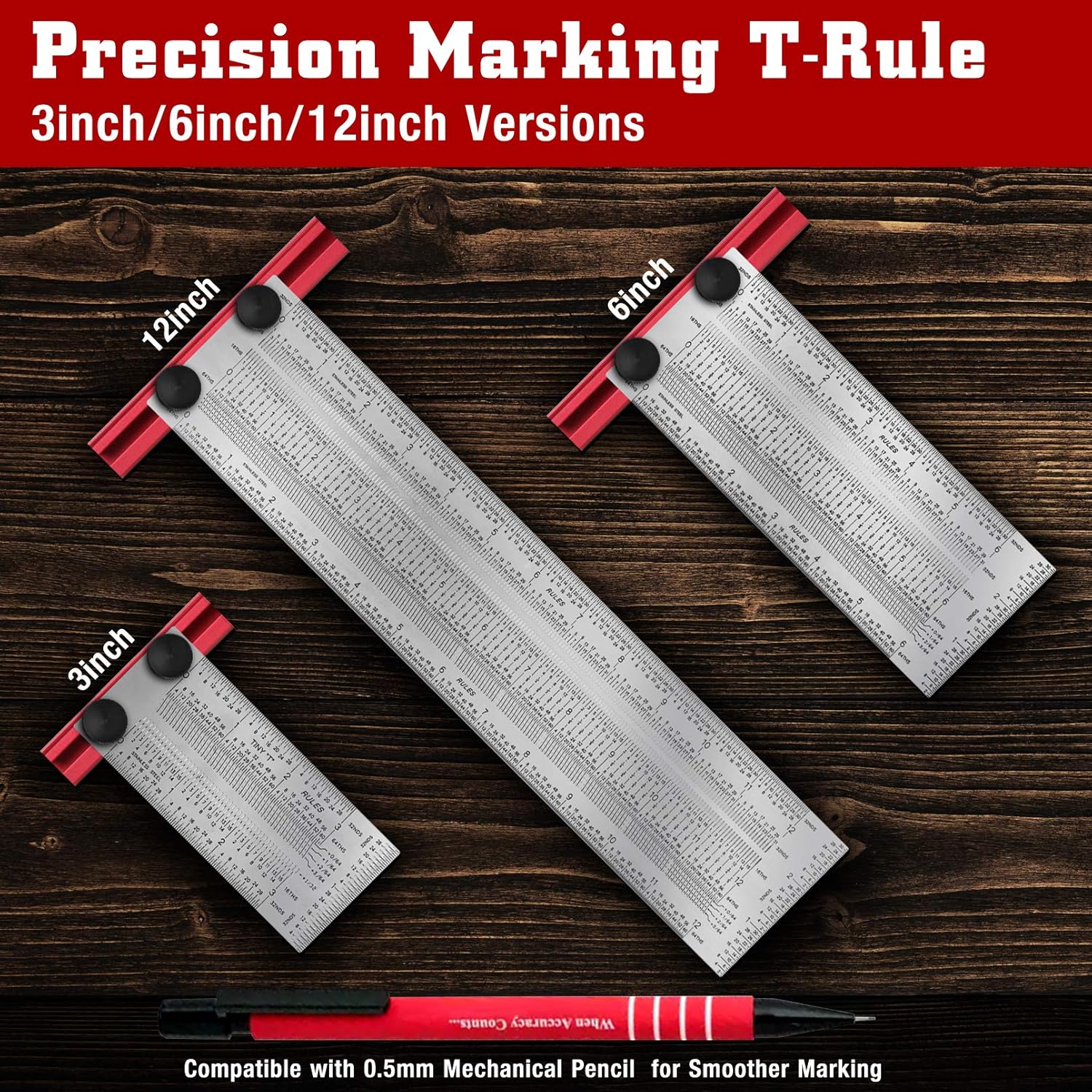 T-Rule,Precision Marking T-Rule,Precision Woodworking Tools T-Square,Stainless Steel Positioning Scribing Gauge, Carpenter Mark T-Rule (3inch)