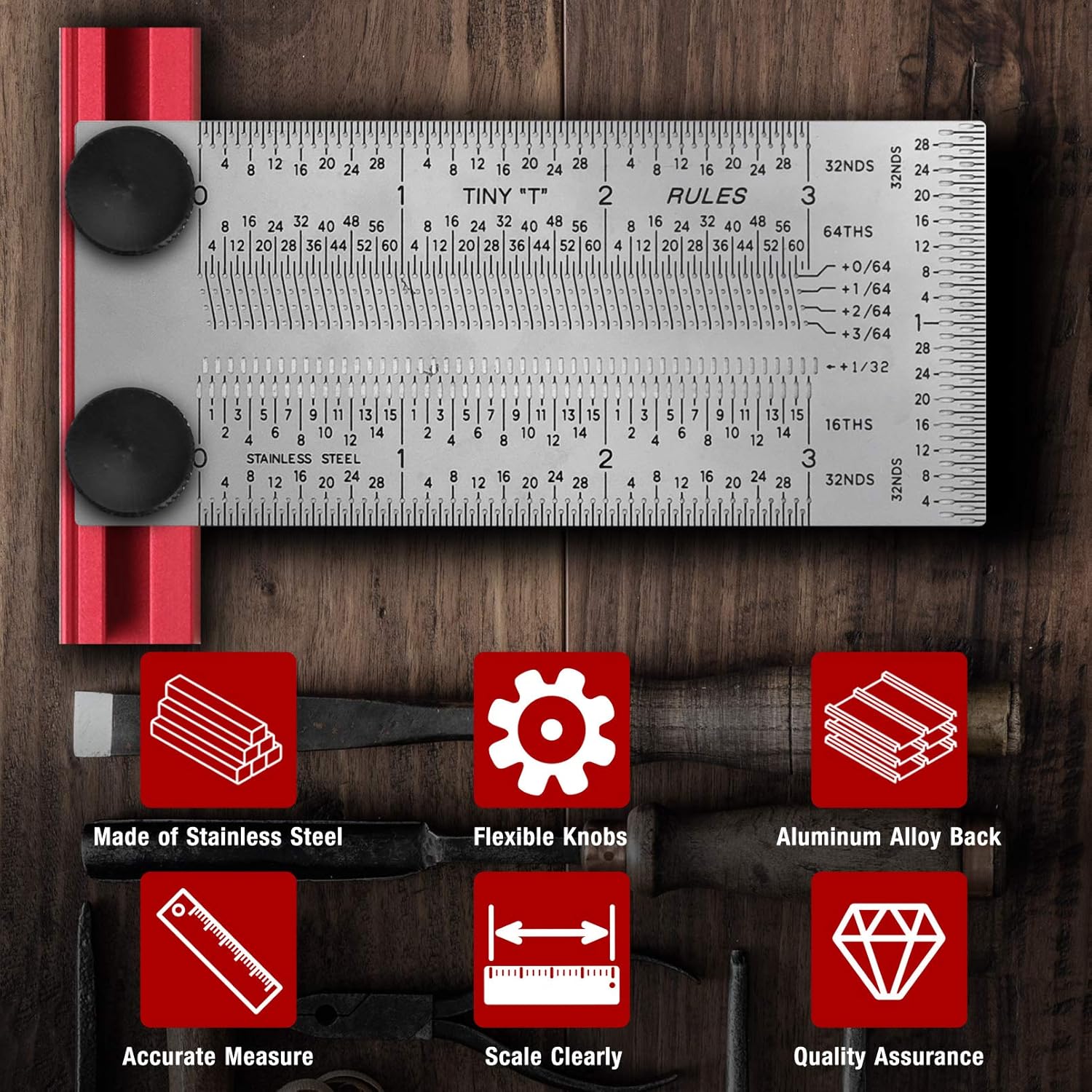 T-Rule,Precision Marking T-Rule,Precision Woodworking Tools T-Square,Stainless Steel Positioning Scribing Gauge, Carpenter Mark T-Rule (3inch) - 0