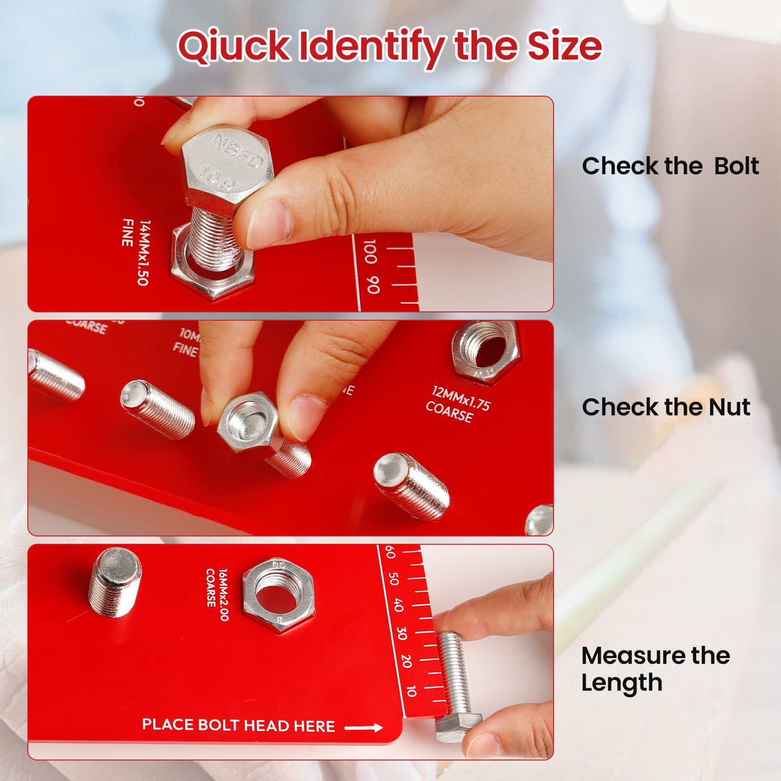 SAE and Metric Bolt Gauges, Nut and Bolt Thread Checker, Bolt and Nut Identifier Gauge with 21 Standard&14 Metric, Industrial Grade Precision, Wall-Hanging, Thread Gauge for Mechanic/DIY Enthusiasts