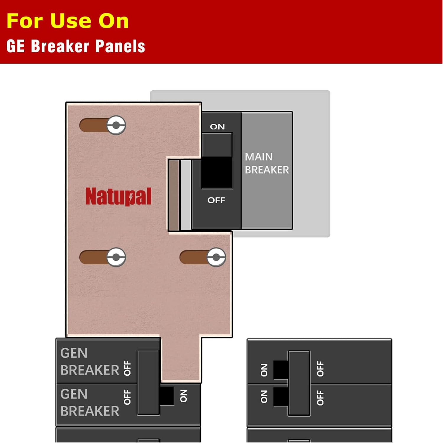 Generator Interlock Kit compatible with GE General Electeric breaker panels with single vertical throw main, 2 1/2 inch Spacing between main and branch breaker