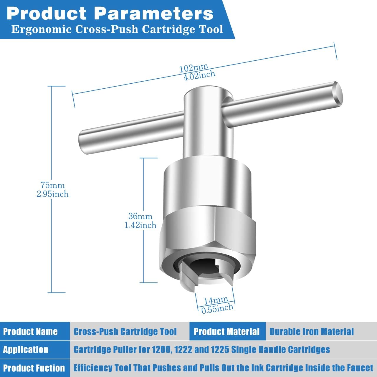 Faucet Cartridge Tool, Premium Alloy Cartridge Puller Tool for Moen Posi-Temp 1200, 1222, 1225, Cartridge Puller for Moen 104421, Shower Valve Cartridge Tool/Cartridge Tool