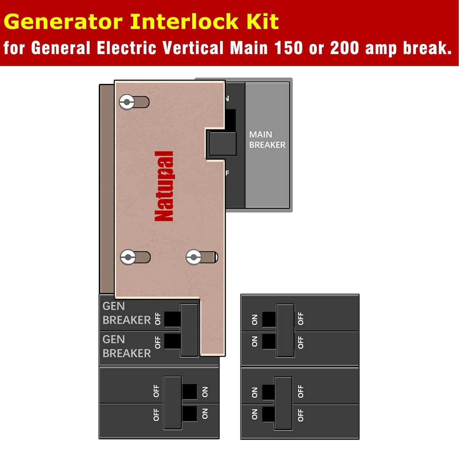 Generator Interlock Kit Compatible with General Electric Vertical Main 150 or 200 amp Break. 2 1/2 to 3 1/2 inches Spacing Between Main and Branch Breaker, Professional and Interlock Kit