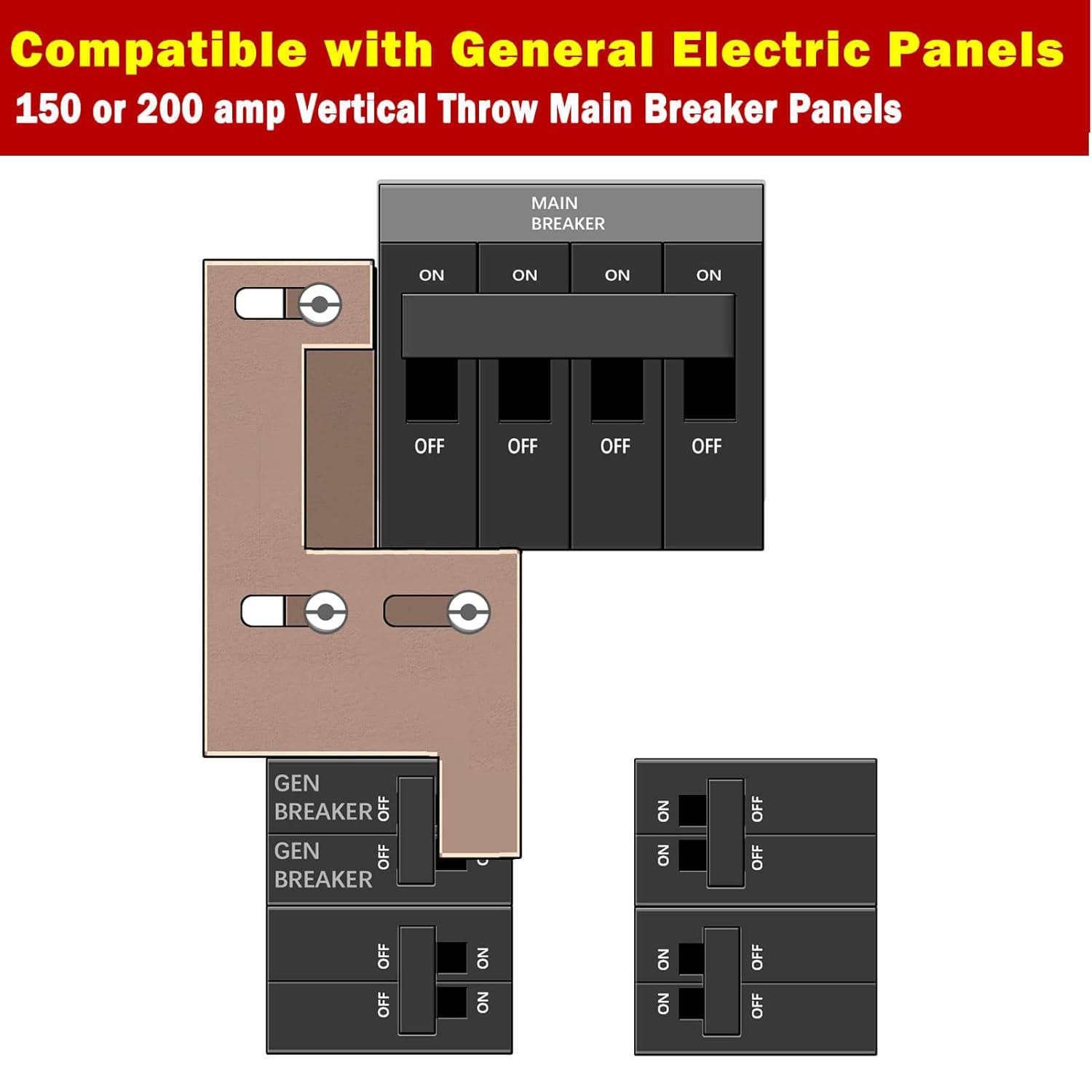 Generator Interlock Kit Compatible with GE 150 and 200 AMP Panels, 2 1/4 Inch Spacing Between Main and Generator Breaker. for Emergency in Snowstorm Thunderstorm Weather