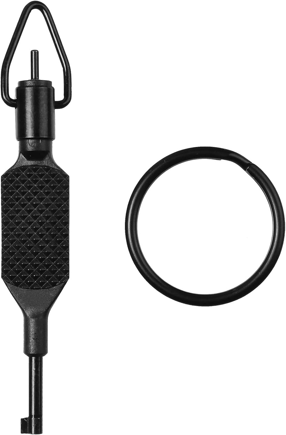 Flat Knurled Swivel Key, Universal Standard Handcuff Key 4" Long with Detachable Keyring, Black