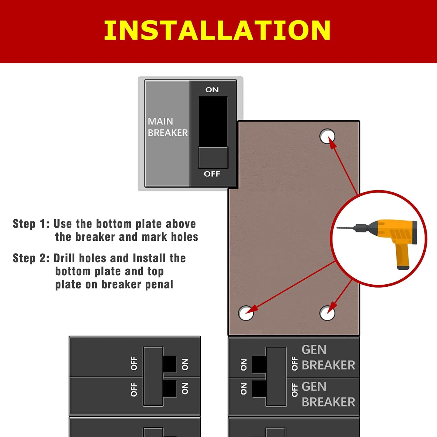 Generator Interlock Kit Compatible with Square D Vertical Main 150 or 200 amp Breaker,3 1/4 to 4 Inch Spacing Between Main and Branch Breaker