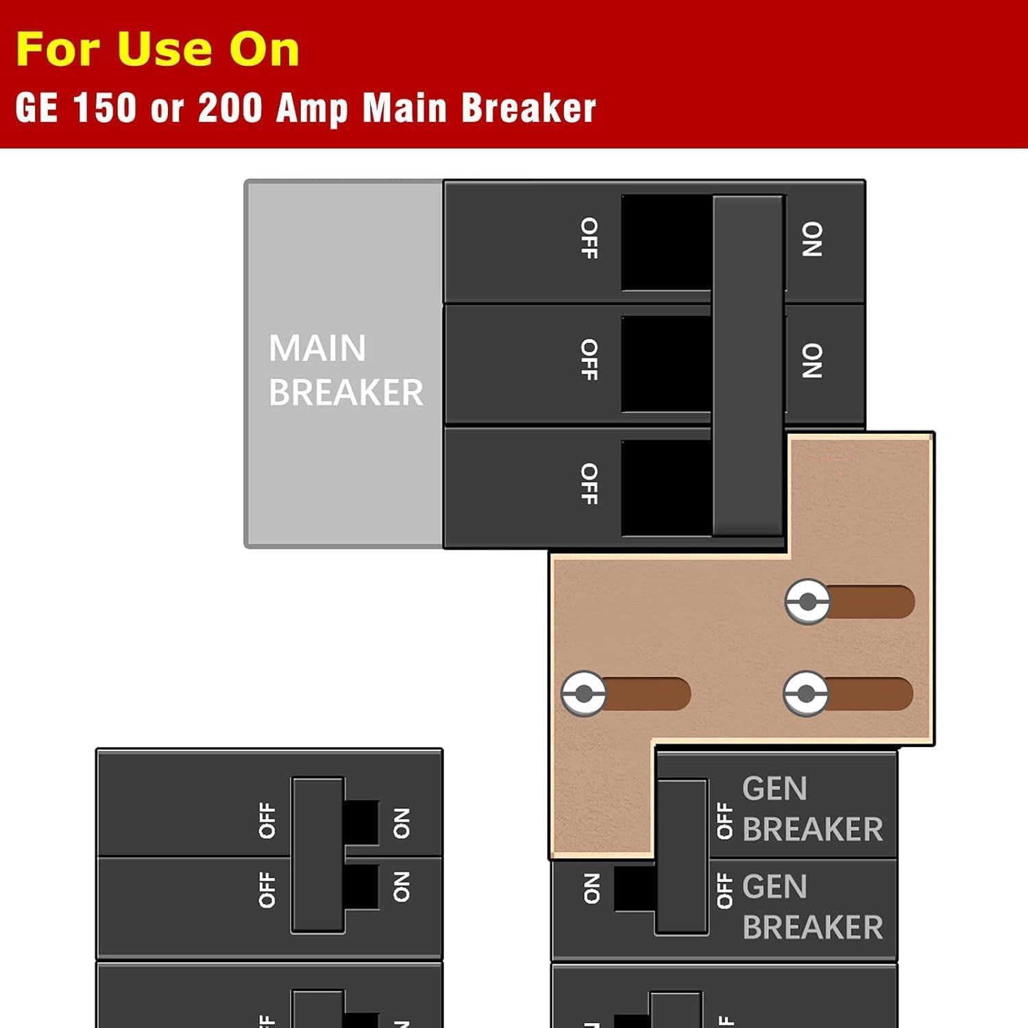 Generator Interlock Kit Compatible with General Electric GE 150 or 200 amp Main Breaker,1 1/4 Inch Spacing Between Main and Branch Breaker(GE200-A) for Emergency in Snowstorm Thunderstorm Weather