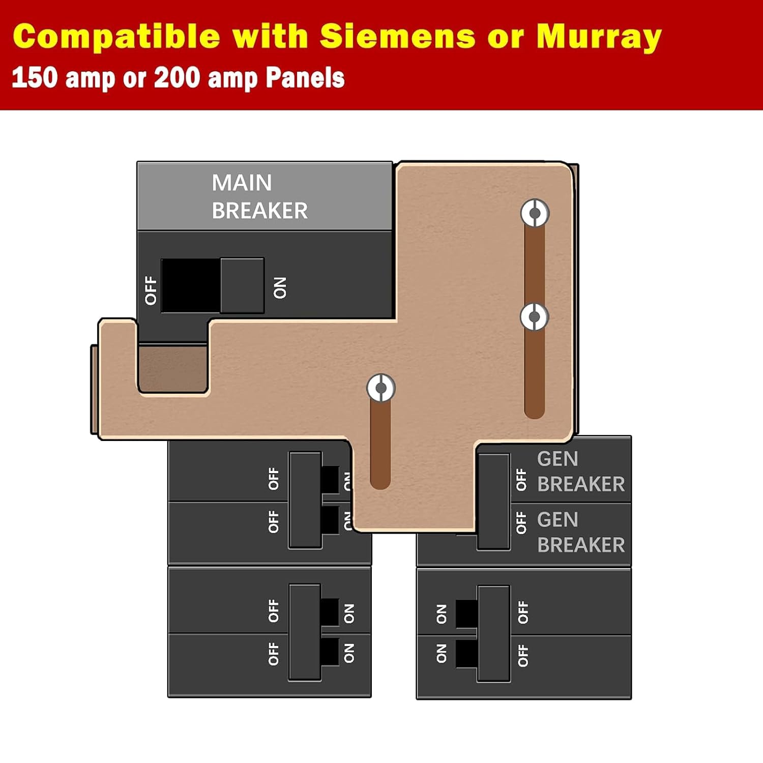 Generator Interlock Kit Compatible with Murray or Siemens 150 amp or 200 amp Panels, 7/8-1 1/4 Inch Spacing Between Main and Branch Breaker. for Emergency in Snowstorm Thunderstorm Weather - 0