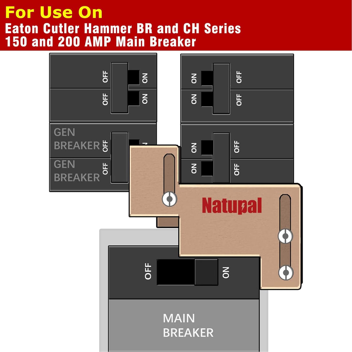 Generator Interlock Kit Compatible with Eaton Cutler Hammer Challenger BR-200 150 and 200 AMP Panel,1 1/4 to 1 1/2 Inch Spacing Between Main and Branch Breaker - 0