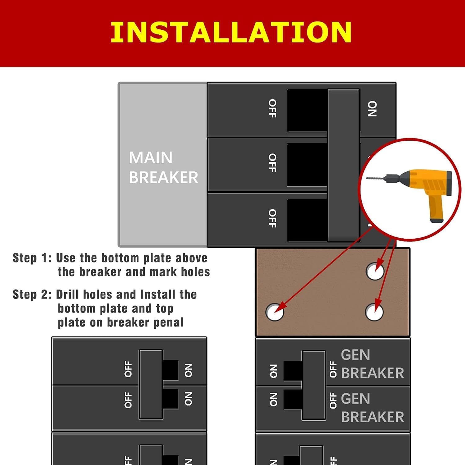 Generator Interlock Kit Compatible with General Electric GE 150 or 200 amp Main Breaker,1 1/4 Inch Spacing Between Main and Branch Breaker(GE200-A) for Emergency in Snowstorm Thunderstorm Weather - 0