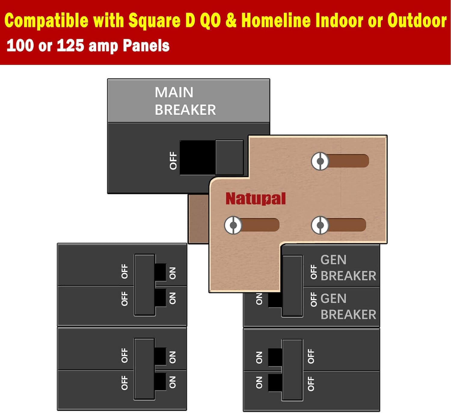 Generator Interlock Kit Compatible with Square D QO & Homeline Indoor or Outdoor 100 or 125 amp Panels, 3/4 Inch Spacing between main and branch breaker. Professional Interlock kit