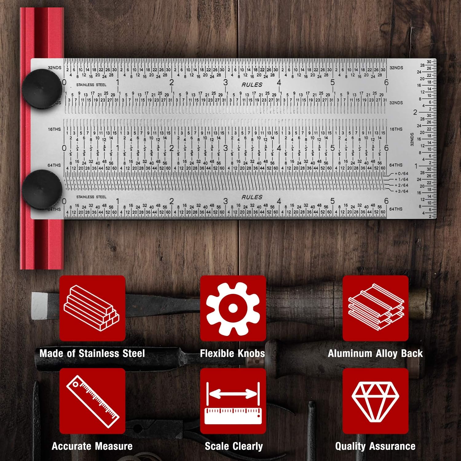 T-Rule,Precision Marking T-Rule,Precision Woodworking Tools T-Square,Stainless Steel Positioning Scribing Gauge, Carpenter Mark T-Rule (6inch) - 0