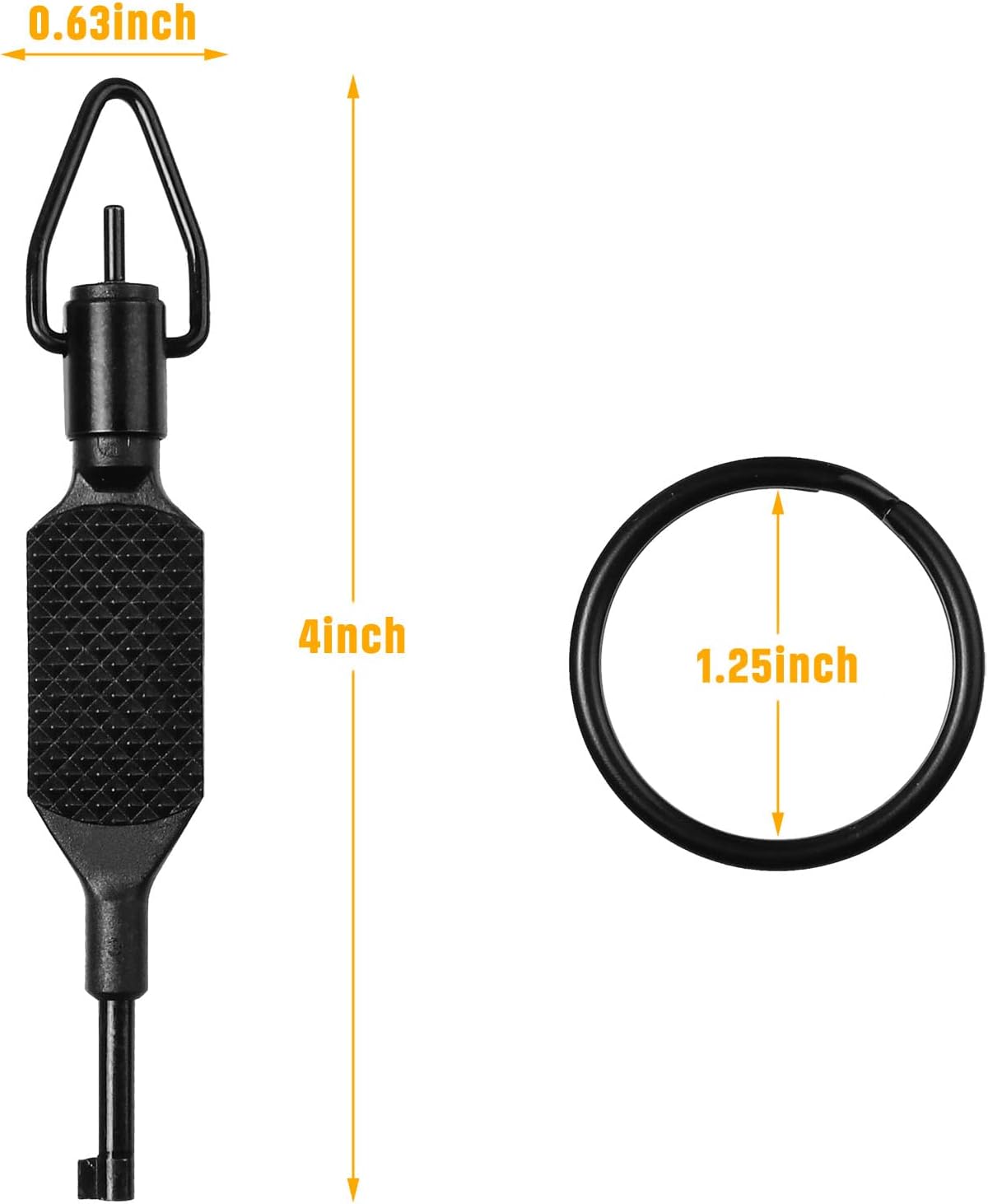 Flat Knurled Swivel Key, 4 Inches Long with Detachable Keyring, Black