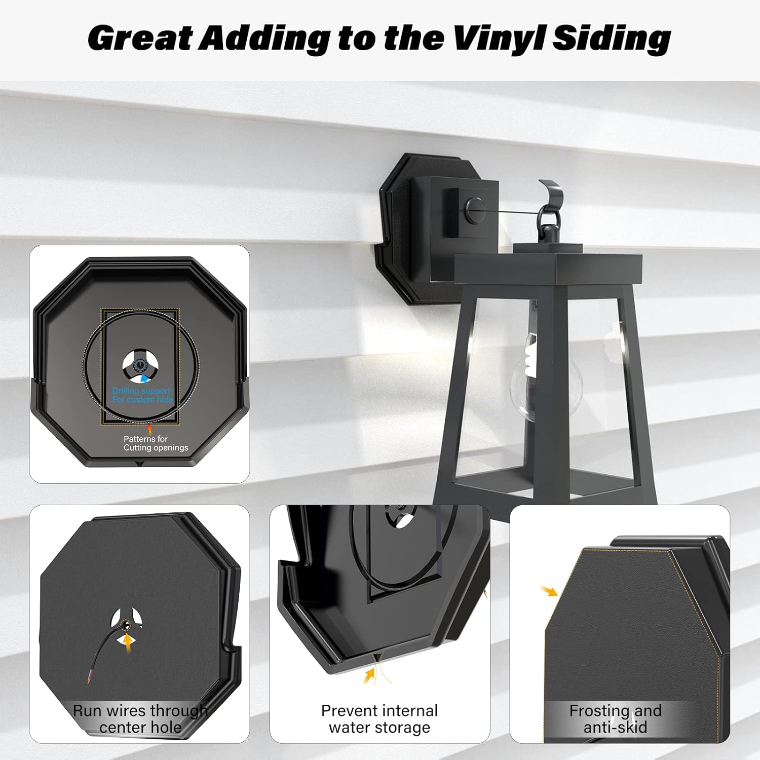 Vinyl Siding Mounting Blocks, Siding Mounting Kit, Siding Mounting Block, Siding Mounting Plate for 1/2 inch Lap Double and 4 inch Height Siding, Black