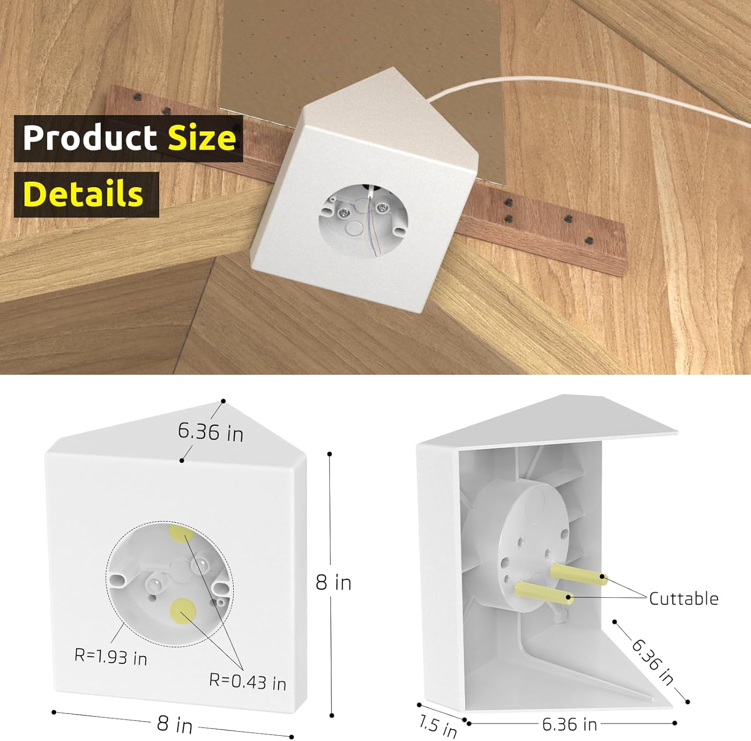 Fan Mounting Box, Ceiling Fan Mounting Bracket, Ceiling Fan Mounting Box, Ceiling Fan Mounting Kit, Fan Mounting Bracket, Fits cathedral Ceiling Angles of 80° or Up, White,1-Pack