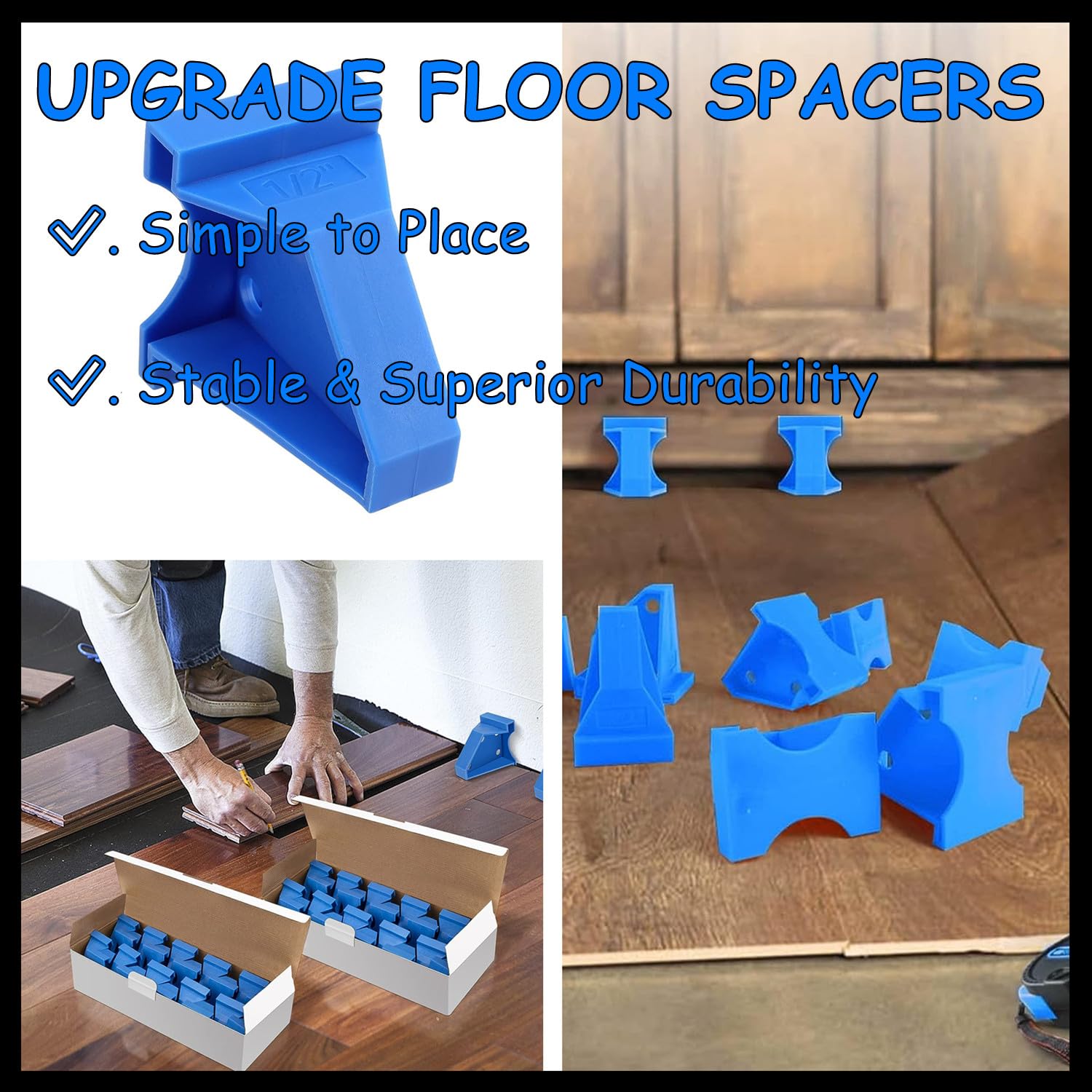 Flooring Spacers Blue, Waterproof Clearance Hardwood Flooring 40PCS 1/2 inch & 1/4 inch Laminate Flooring Accessories for Laminate, Vinyl Plank, Tiles, Hardwood, Floating Flooring, etc