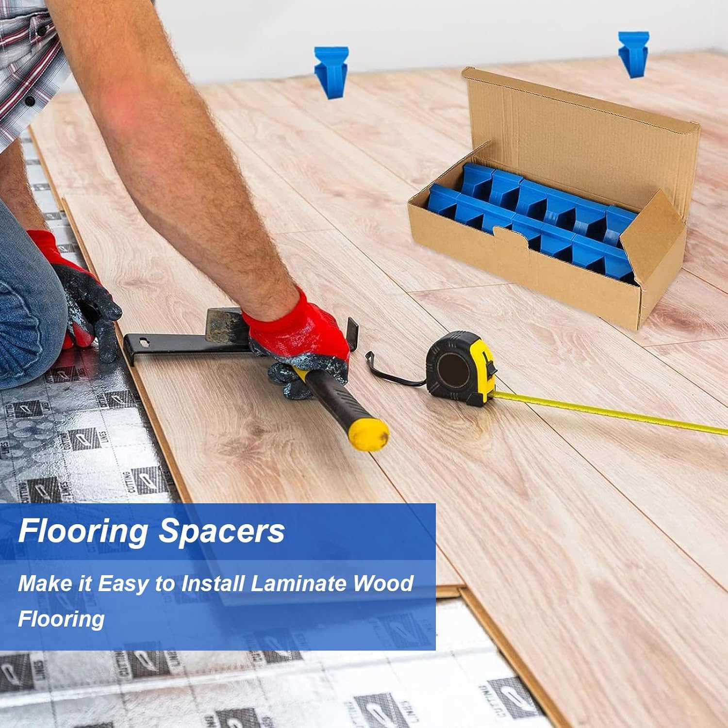 Flooring Spacers Blue, Waterproof Clearance Hardwood Flooring 40PCS 1/2 inch & 1/4 inch Laminate Flooring Accessories for Laminate, Vinyl Plank, Tiles, Hardwood, Floating Flooring, etc