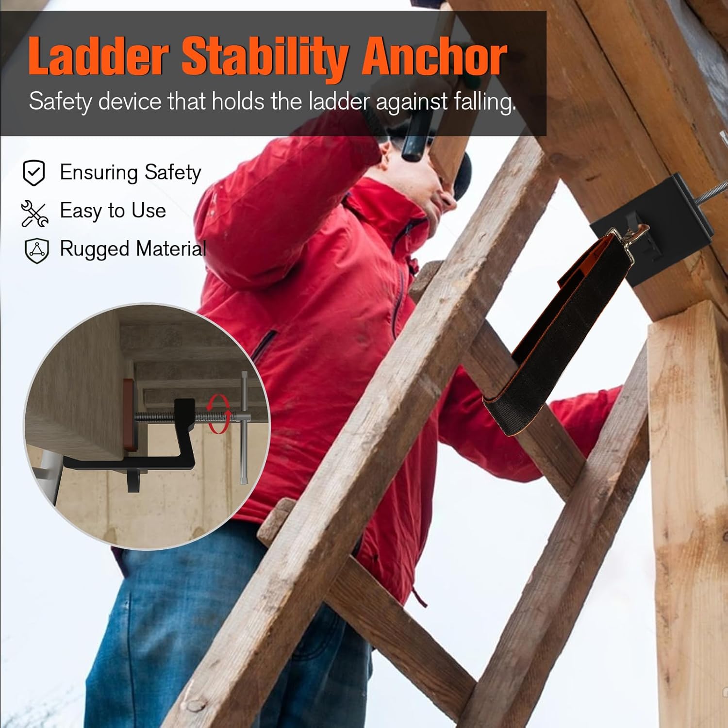 Ladder Stability Anchor, Ultimate Ladder Safety Kit, Ladder Guard Fall Protection Anchor, Anti-Slip Ladder Anchor Clamp Roof with Laddder Rack Straps, Ladder Leveler, Secure, Stable, Anti-Slip Anchor