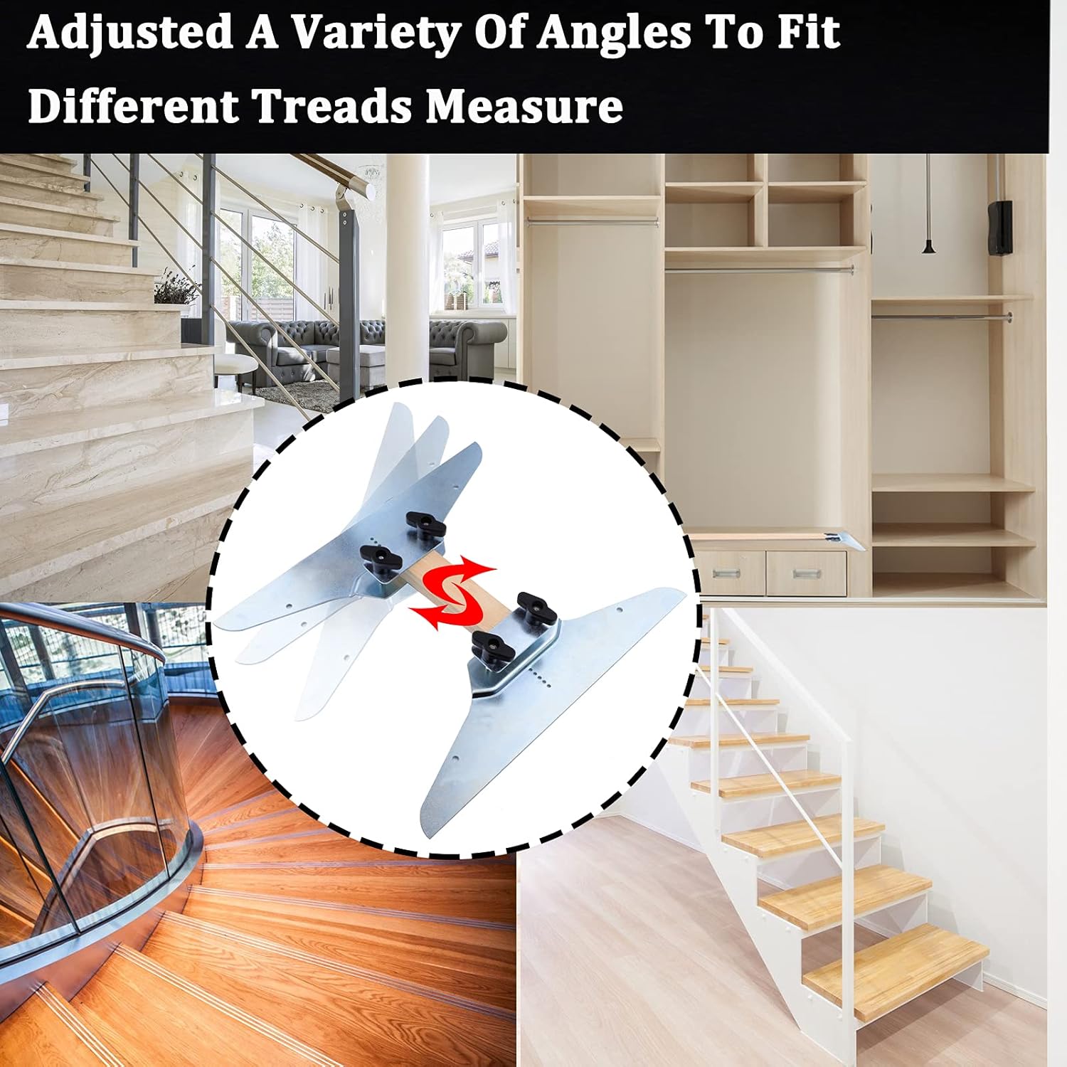 Stair Tread Template Set for colins，Stair Cutting Tools，Replacement Template Steps Risers Clamp Plates Hand Tool，Shelf Scribe Layout Tool，Caliper Gages