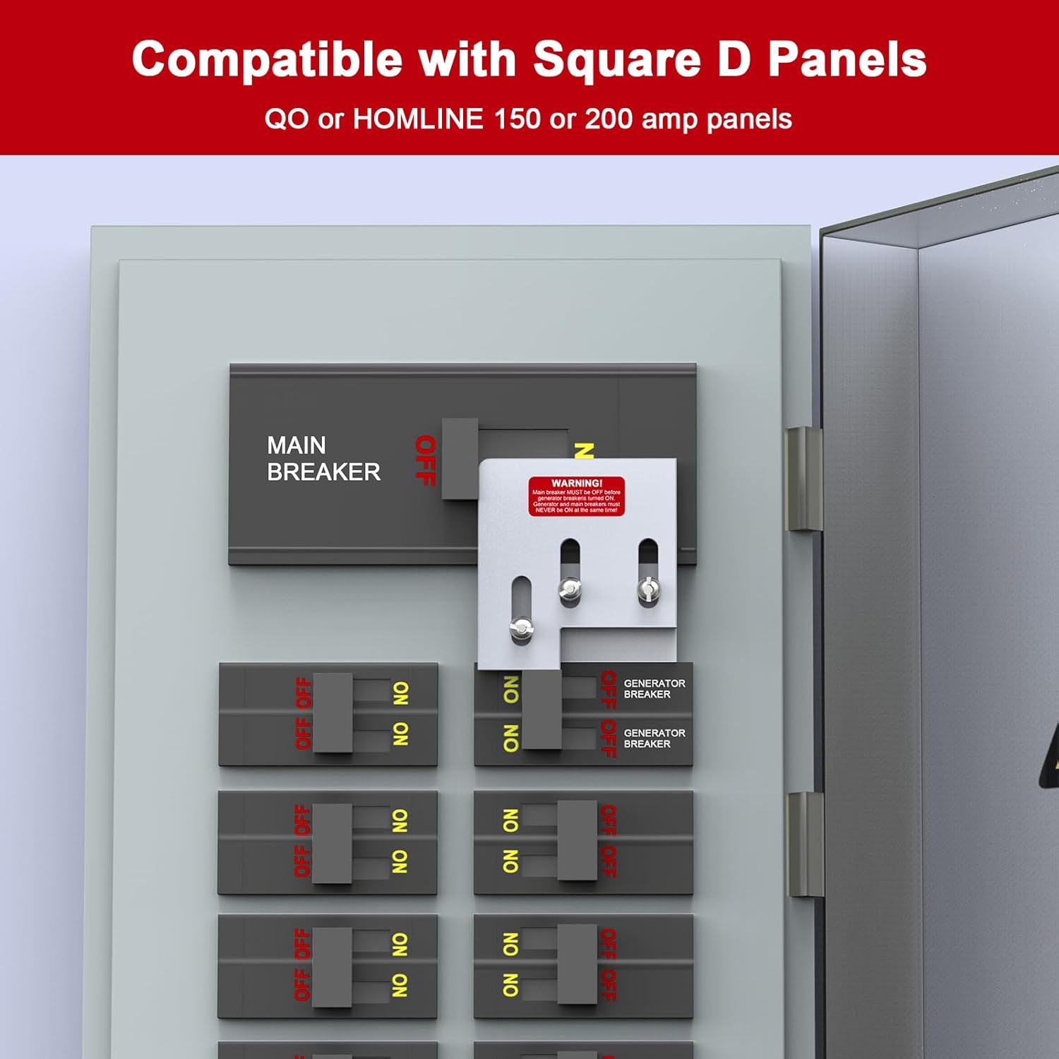 Generator Interlock Kit Compatible with Square D QO or Homeline 150 or 200 amp panels. 1 3/8 inches Spacing between main and generator breaker, Professional and Interlock Kit (SD200A) - 0