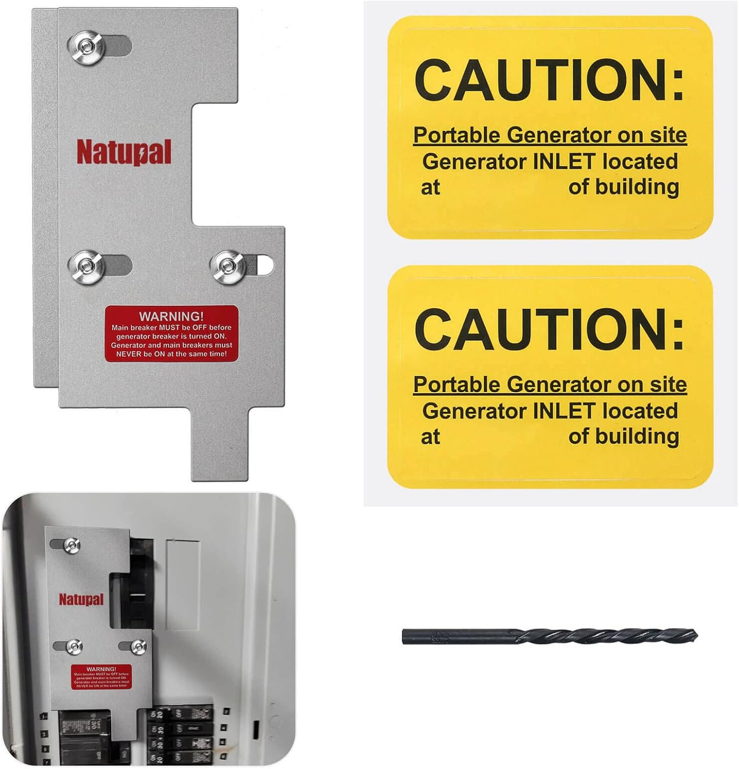 Generator Interlock Kit compatible with GE General Electeric breaker panels with single vertical throw main, 2 1/2 inch Spacing between main and branch breaker