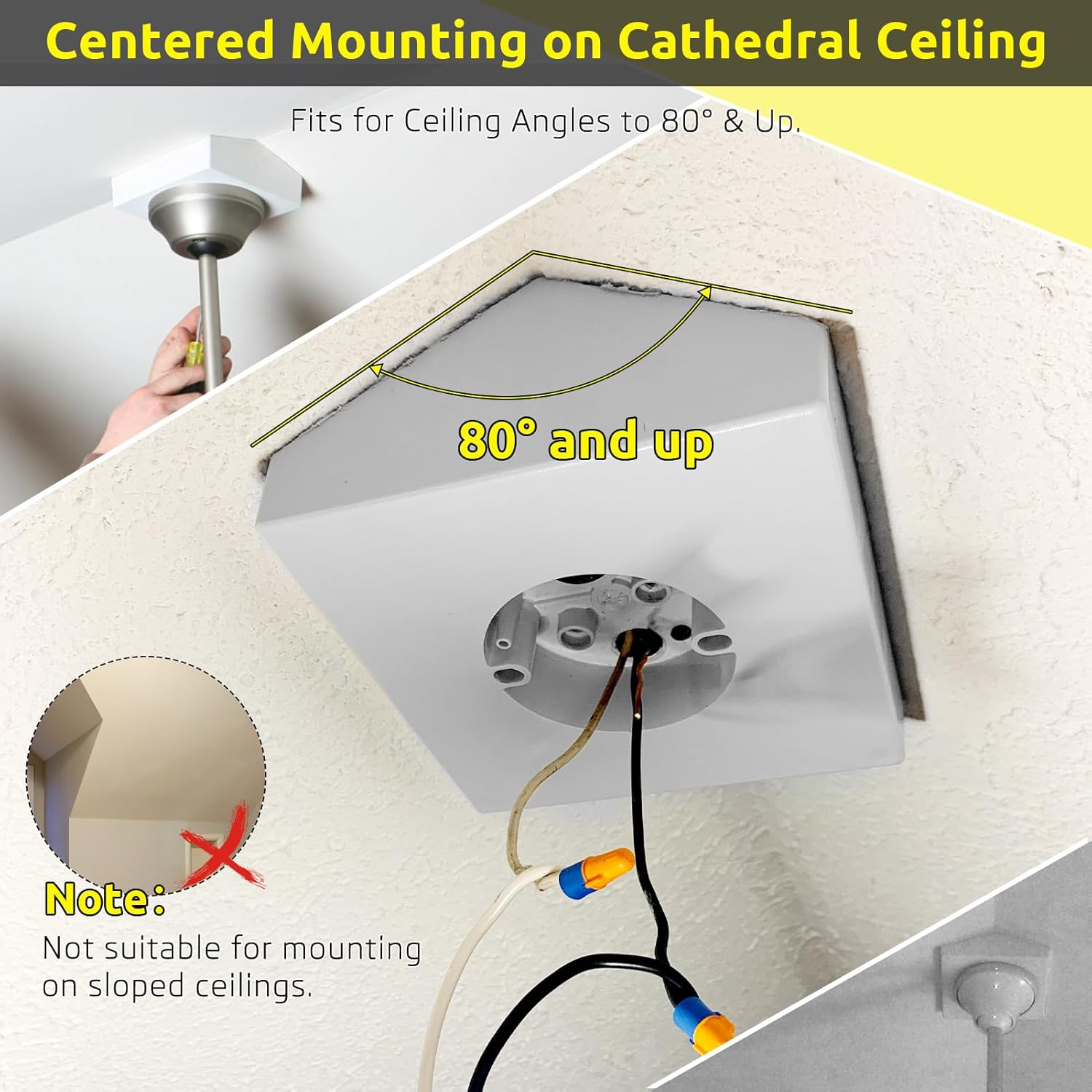 Fan Mounting Box, Ceiling Fan Mounting Bracket, Ceiling Fan Mounting Box, Ceiling Fan Mounting Kit, Fan Mounting Bracket, Fits cathedral Ceiling Angles of 80° or Up, White,1-Pack - 0