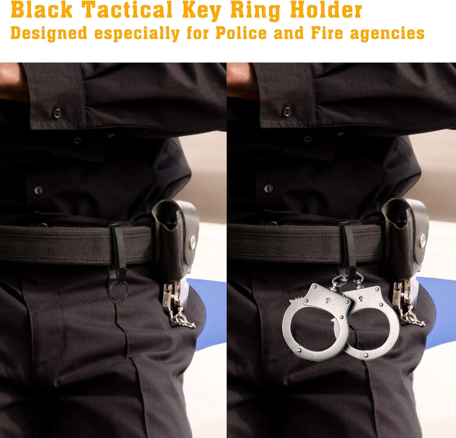 Tactical Stealth Key Ring Holder Special for Police and Fire Agencies Duty Belt, Double Side Quick Release Key Holder with Detachable Keyring (2.25-Inch Max)