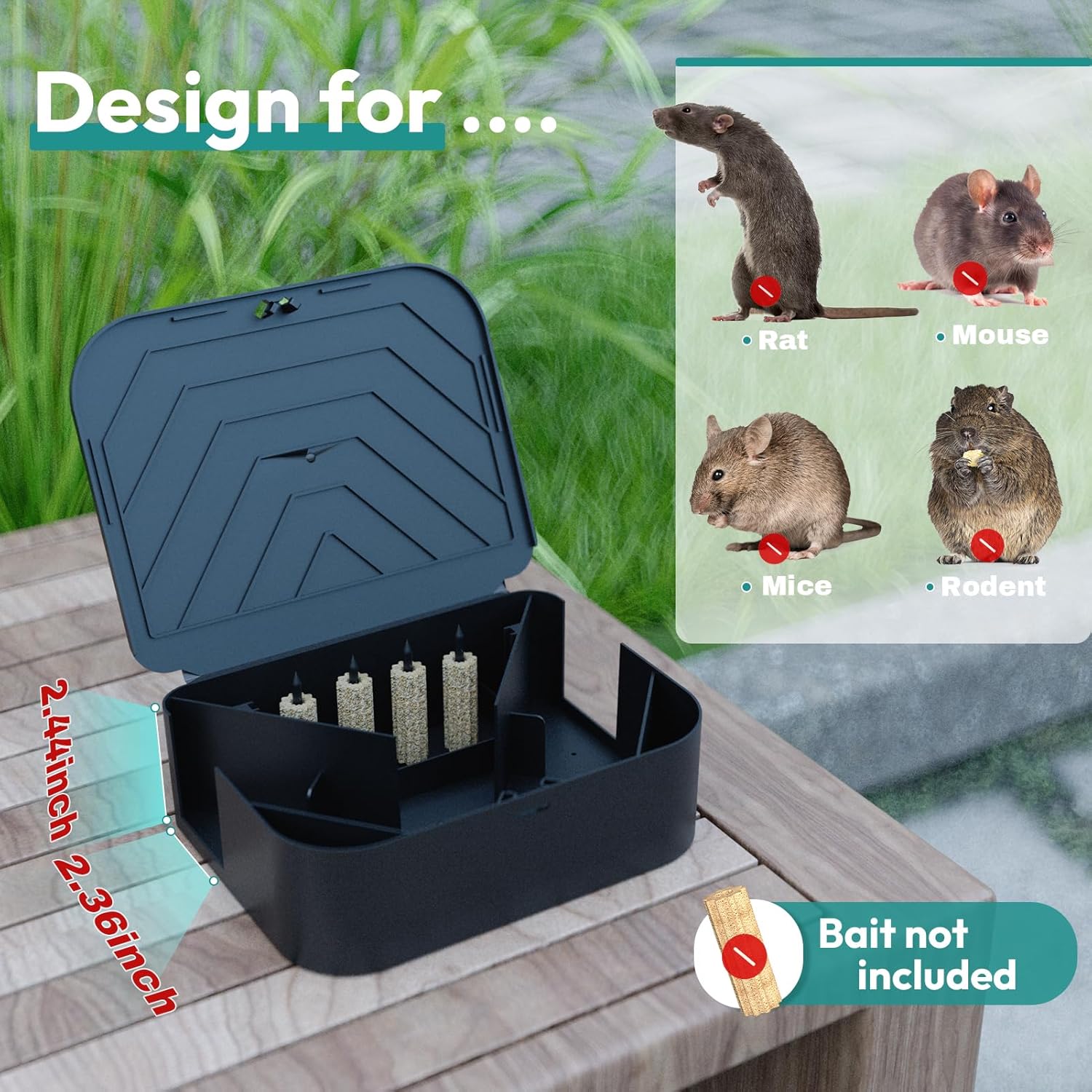 Rat Station Box with 1 Key, Complete Rodent Solution Keeps Rats Away, Pet & Child-Safe, Lock & Key Available, Reusable & Long-Lasting, Indoor & Outdoor, 2 Pack