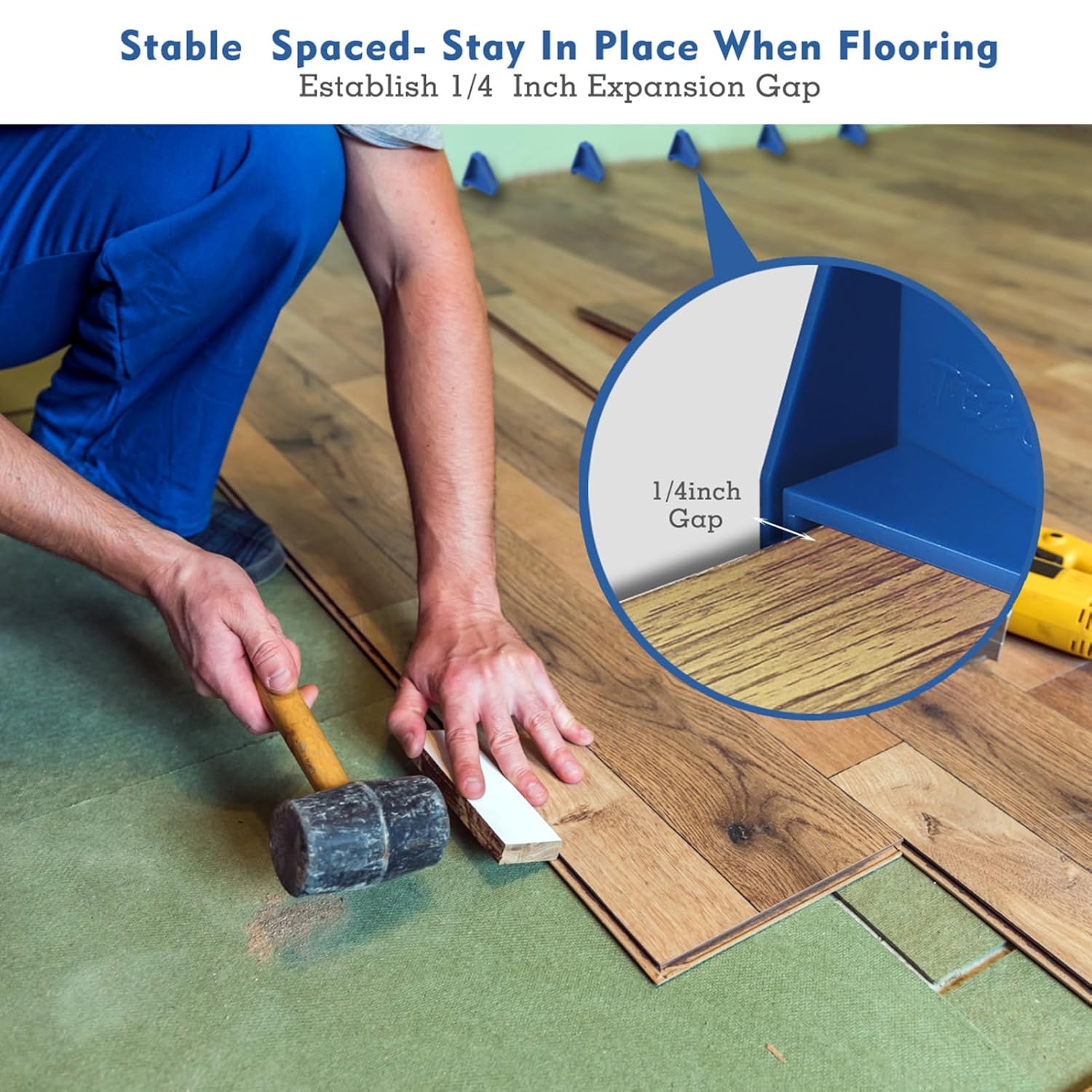 Flooring Spacers,Laminate Wood Flooring Tools,Compatible w/Vinyl Plank, Hardwood & Floating Floor Installation etc,Hardwood Flooring w/1/4 Gap,Special Triangle Stay in Place (24)