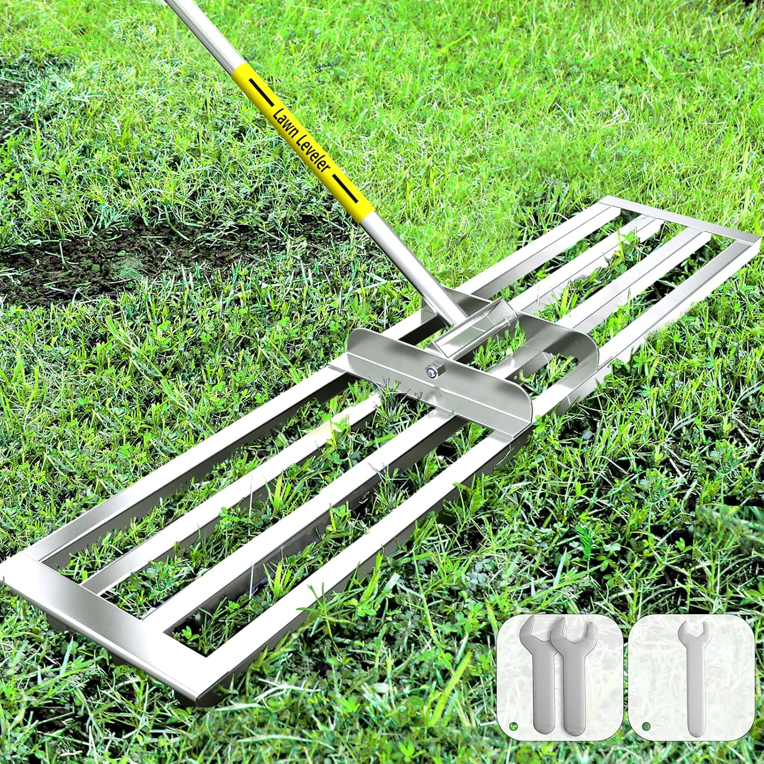 Lawn Leveling Rake, 48 x 10 inch Leveler Rake with Adjustable Stainless Steel Handle, Level Tool for Soil Handle Yard, Garden, Golf Leveling, 6.5FT-48